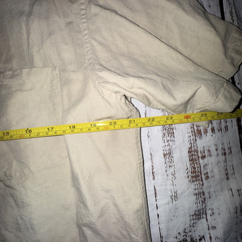 Uniqlo Mens Medium Beige Short-Sleeve Button-Up Shirt Cotton Linen Blend - Picture 3 of 5